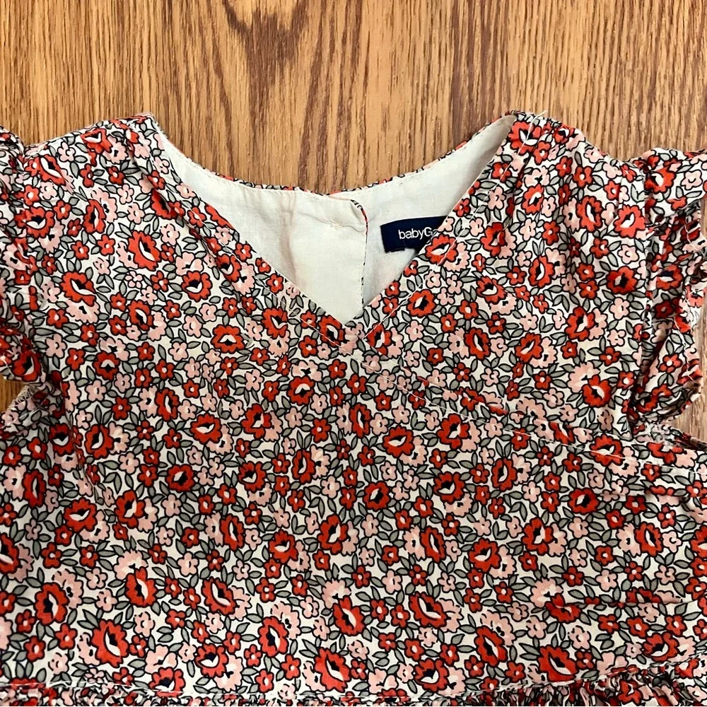 GAP Orange and White Floral Ruffle-Sleeve Dress